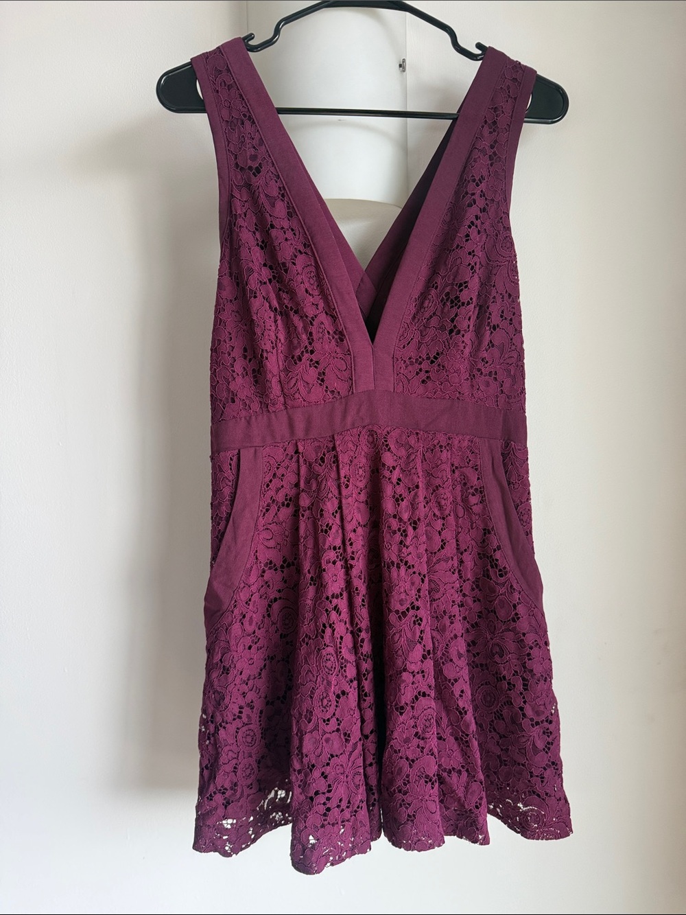 Free People Lovely in Lace V-Neck Dress in Plum